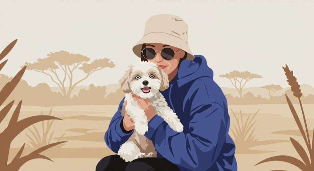 犬を抱える女性
